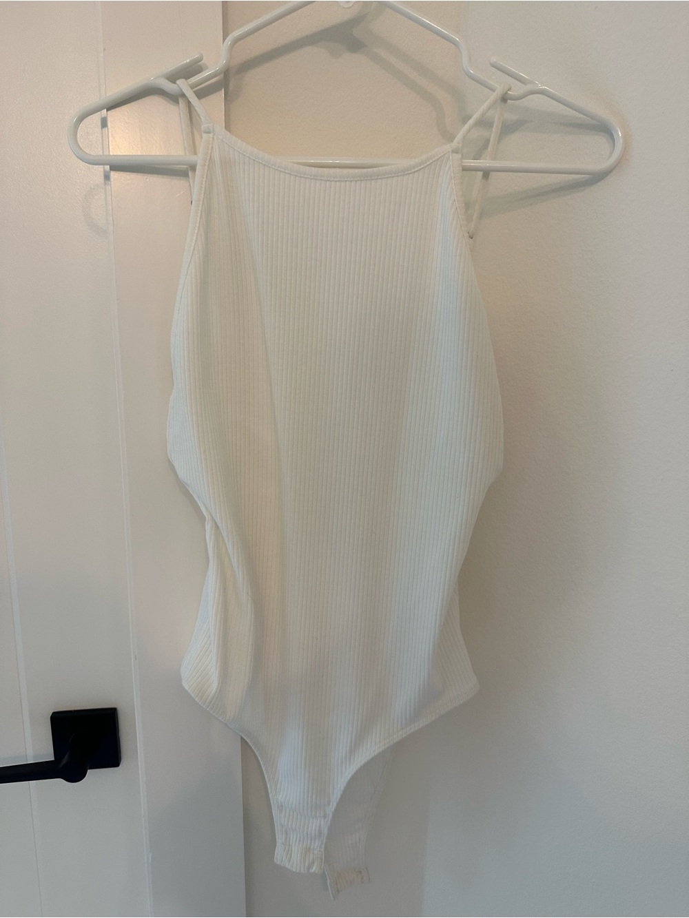 Ribbed White High-Neck Bodysuit